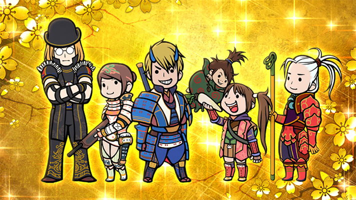 スマスロ 新鬼武者3のAT終了画面（デフォルメキャラ集合）