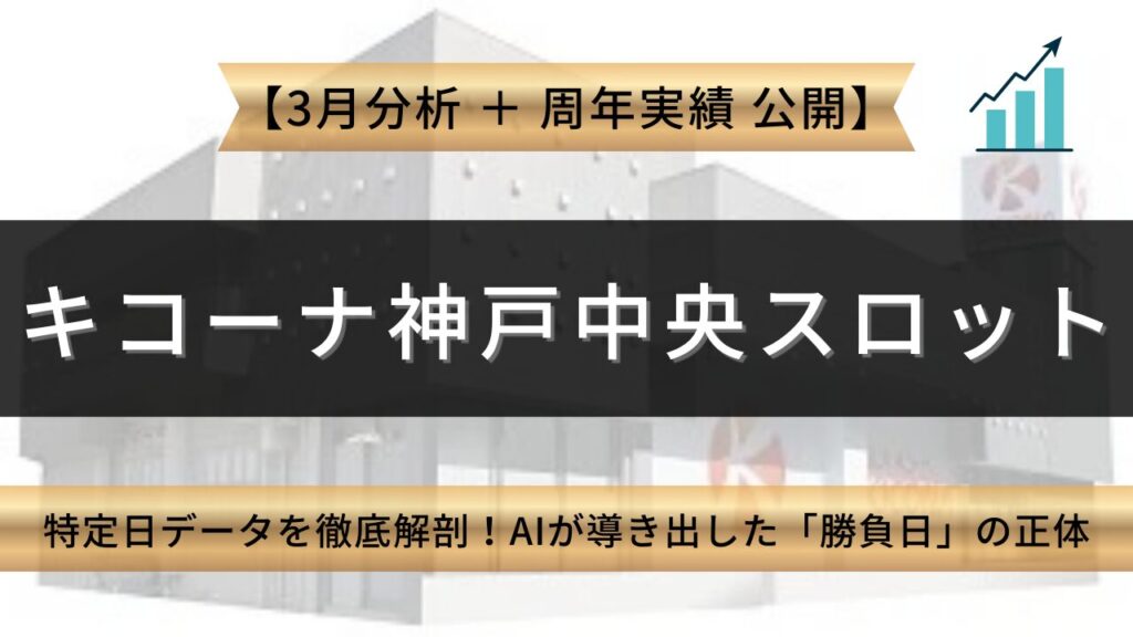 キコーナ神戸中央スロット館 周年＆3月特定日データを徹底解剖！ AIが導き出した「勝負日」の正体 アイキャッチ