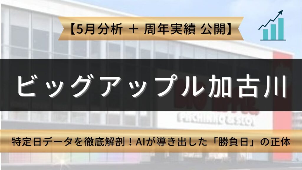ビッグアップル加古川店 周年＆5月特定日データを徹底解剖！ AIが導き出した「勝負日」の正体 アイキャッチ