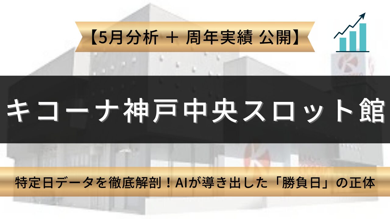 キコーナ神戸中央スロット館 周年＆5月特定日データを徹底解剖！ AIが導き出した「勝負日」の正体 アイキャッチ